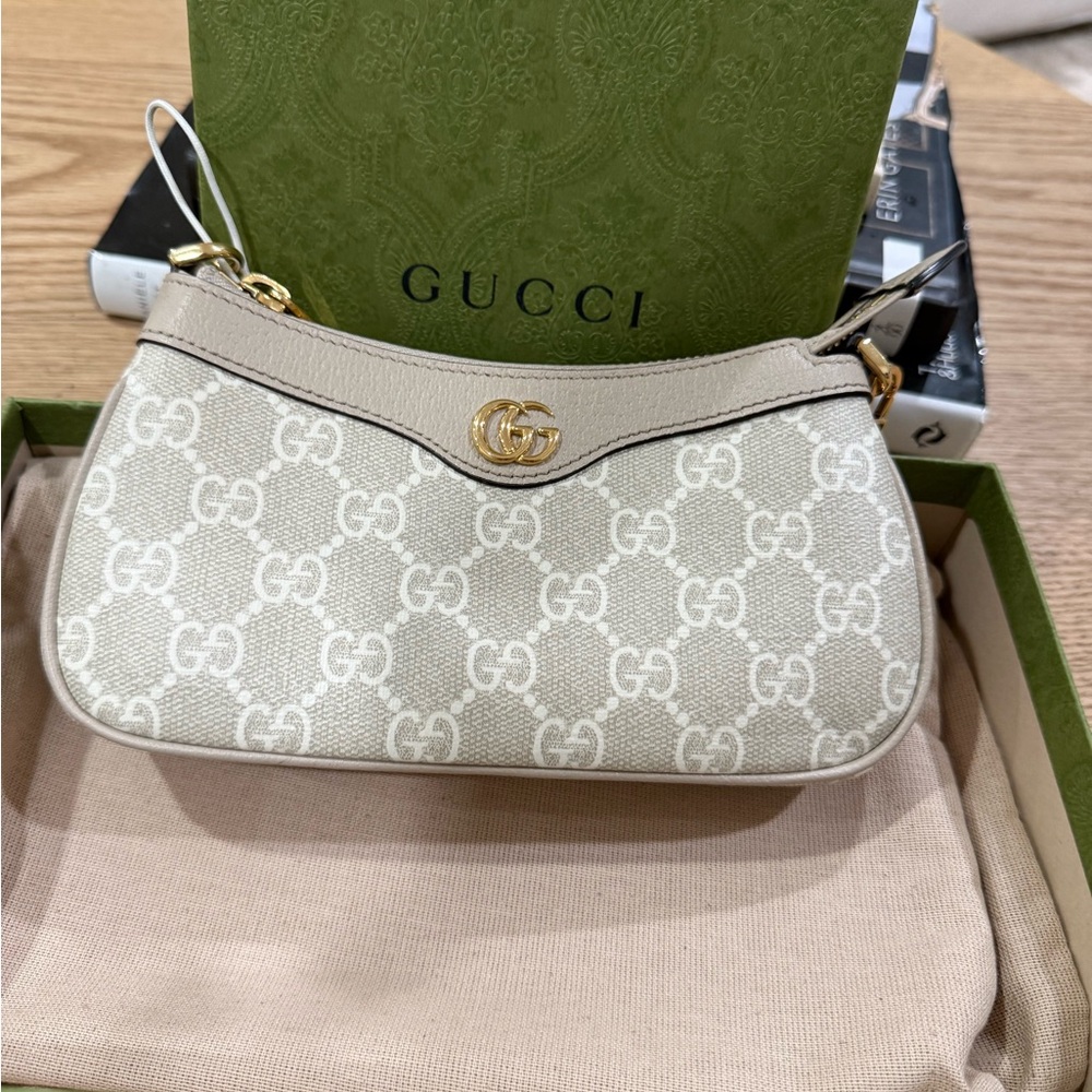 Gucci Beige GG Canvas Shoulder Bag with Gold Hardware